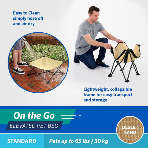 COOLAROO On the Go Cooling Elevated Dog Bed - Portable for Travel & Camping, Standard, Desert Sand