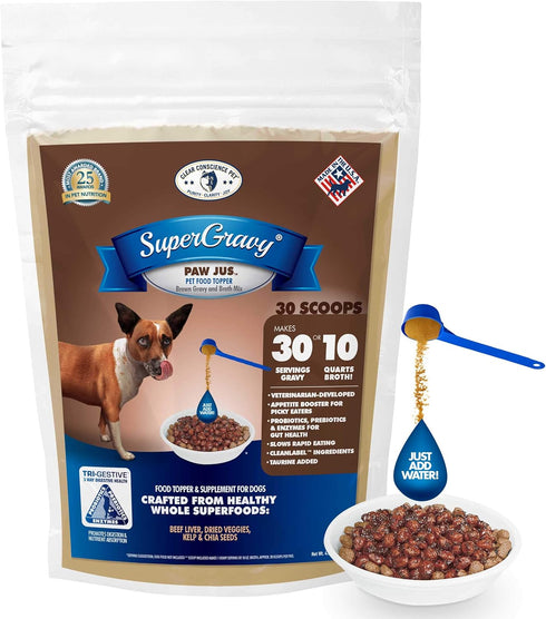 SuperGravy PAW Jus - Natural Dog Food Gravy Topper, Human Grade Kibble Seasoning for Picky Eaters, Gluten Free & Grain