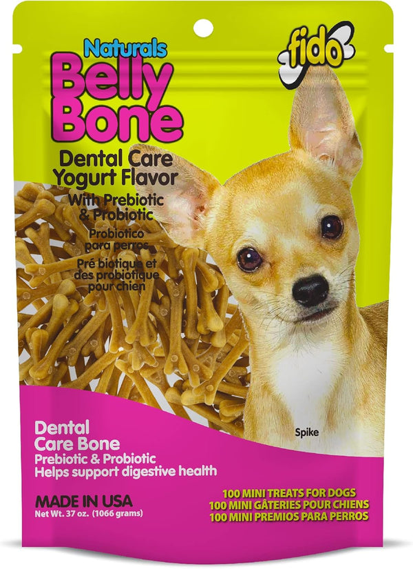 Naturals Belly Bones for Dogs, 100 Yogurt Flavor Mini Dental Treats, 100 Count, Made in USA for Extra Small Dogs