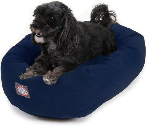 Majestic Pet 24 Inch Suede Calming Dog Bed, Cozy Soft Round Dog Bed with Spine Support, 24x19x7 Inch, Navy