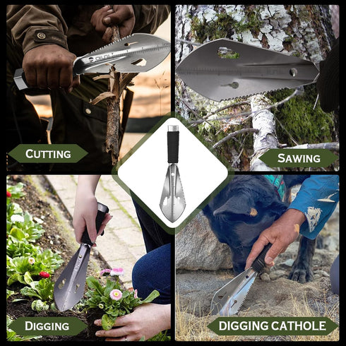 iunio Portable Hiking Trowel, Multitool Shovel with Carrying Pouch for Camping, Backpacking, Gardening, Outdoor