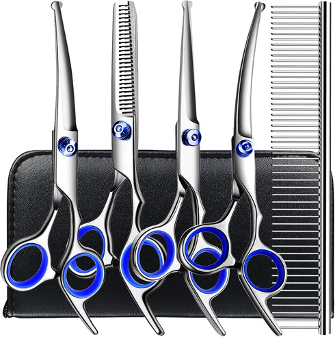 TINMARDA Professional 6 in1 Dog Grooming Scissors Kit, Titanium Coated Dog Scissors for