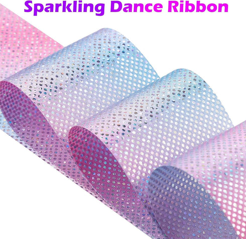 HiUnicorn 2PCS 6.6 Sparkly Dance Ribbon for Kids Girls Princess Mermaid Ballet Ballerina Gymnastics Birthday Party