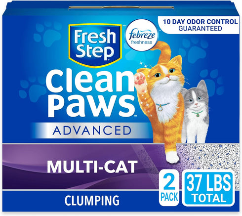 Fresh Step Clumping Cat Litter, 37 lbs total, Advanced Clean Paws Multi-Cat, 2 Pack of 18.5 lb Boxes