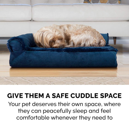 Furhaven Orthopedic Dog Bed for Large/Medium Dogs, Removable Bolsters & Washable Cover, Plush Velvet L Shaped Chaise,