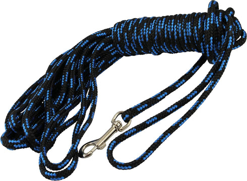 Dogs My Love Braided Nylon Rope Dog Leash, Black/Blue, 15-Feet/30-Feet, 1/4" Diameter Training Lead