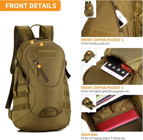 HUNTVP 20L Military MOLLE Backpack Rucksack Tactical Assault Pack for Hunting, Camping, Trekking, Travel