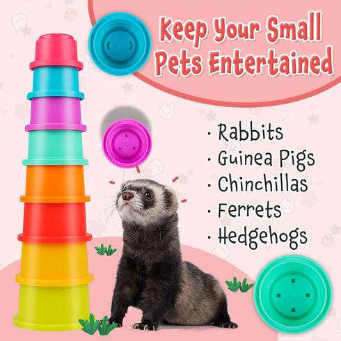 8PCS Chinchilla Playset SKYWHALE Bunny Toys, Stacking Cups for Rabbits, Stackable Plastic Pet Nesting Snack Container