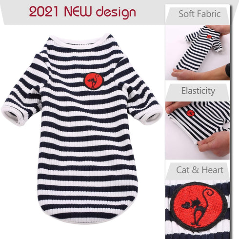 DENTRUN Breathable Hairless Cats Shirt, Adorable Stripe Vest Pajamas Jumpsuit, Soft & Skin-Friendly Daily Wear