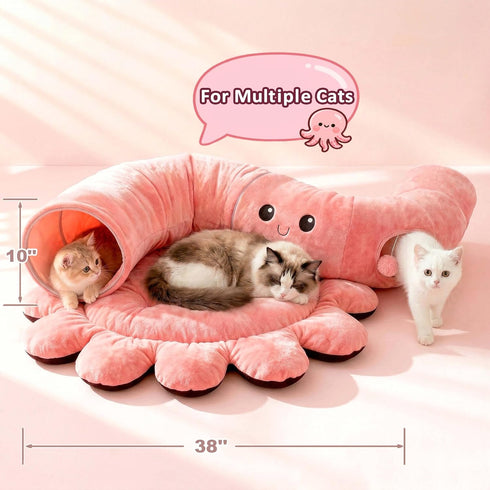 20 Cat Tunnel Bed with Cat Toys, Collapsible Play Tunnel for Indoor Cats, Kitten Toys for Indoor Kittens, Octopus