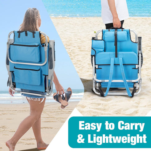 Kcelarec Backpack 5 1-Low Folding Beach Chair with Positions, Carry Handle, Storage Pouch, Cup Holder,Outdoor Reclining