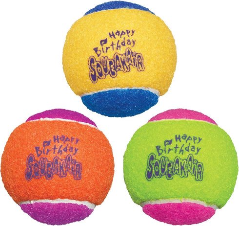 (3 Pack) (2 Packs) KONG - SqueakAir Birthday Balls Durable Non-Abrasive Fetch Toy with Built-in Squeaker, Assorted