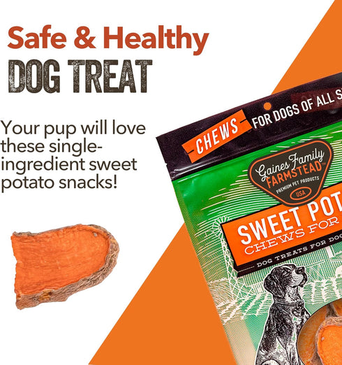 Gaines Family Farmstead Sweet Potato Chews, 8 Ounce Bag, Dog Treats Made in The USA, Grain Free