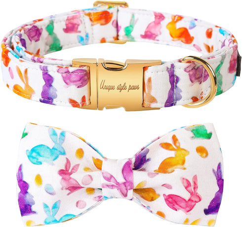 Unique Style Paws Easter Dog Collar - Holiday Bunny Eggs Bowtie Pet Collar for Small Medium Large Dogs