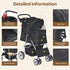 4 ZENY Foldable Pet Stroller, Cat/Dog Stroller with Wheel, Pet Travel Carrier Strolling Cart with Storage Basket, Cup