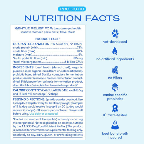 6B 60 Native Pet Probiotics for Dogs Dog Probiotic Powder for Gut & Digestive Health, Vet-Formulated CFUs Dog-Specific