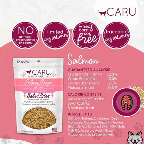 CARU Soft ‘n Tasty Baked Bites, Salmon Bites Cat Treats - Flavorful All-Natural Treats, 3 oz