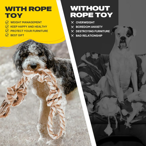 PetiFine Dog Rope Toys - Large Tug of War Toys for Aggressive Chewers, 29" with 3 Big Knots