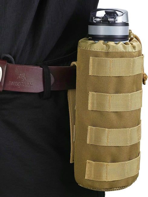Gonex Tactical MOLLE Water Bottle Pouch, Drawstring Open Top & Mesh Bottom Hydration Carrier