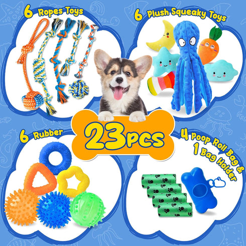 Puppy Toys 23 Pack, Interactive Dog Toys for Puppy Teething, Puppy Chew Toys with Squeaky Plush Toys, Rope Toys and Dog Treat Balls, Puppy Teething Toys for Small Dogs