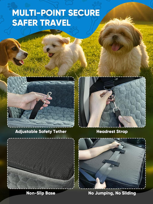 Sniffury 35 lbs, Dog Car Seat for Small/Medium Pets, Adjustable Booster Seat with Safety Leash, Washable Cover