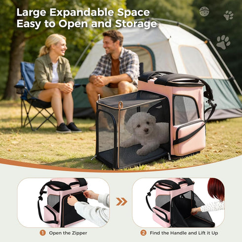Backpack Backpack Backpack Lekereise Pet Carrier Expandable Cat for Small Dogs Cats, Dog Bag with Breathable Mesh, Pink