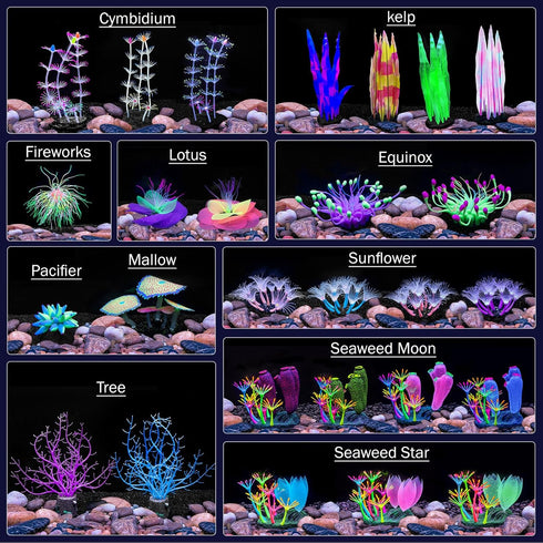 Soft Silica Gel Aquarium Decorations Glow in The Dark, Glowing Coral Ornaments for Fish Tank (Purple, Anemone)