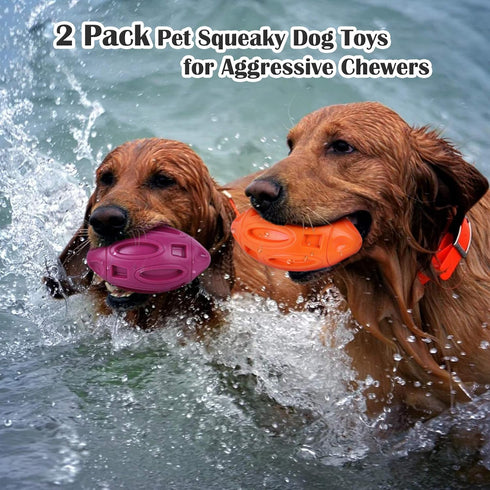 2 Pack Squeaky Dog Toys - Durable Rubber Indestructible Tough Ball for Aggressive Chewers, Large Medium Small