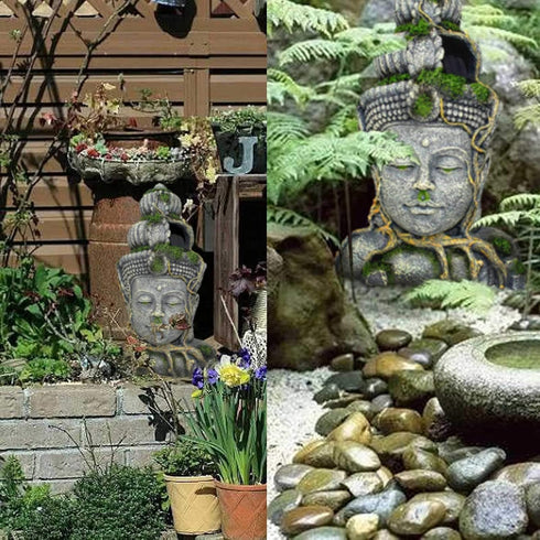 PINVNBY Large Buddha Head Statue Decorations for Fish Tank, Resin Ornament, Betta Hideout Cave for Small Fish and