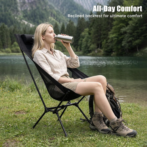 Backpacking SUNNYFEEL High Back Portable Camping Chair, Lightweight Folding Chair with Head Support, Compact Chair