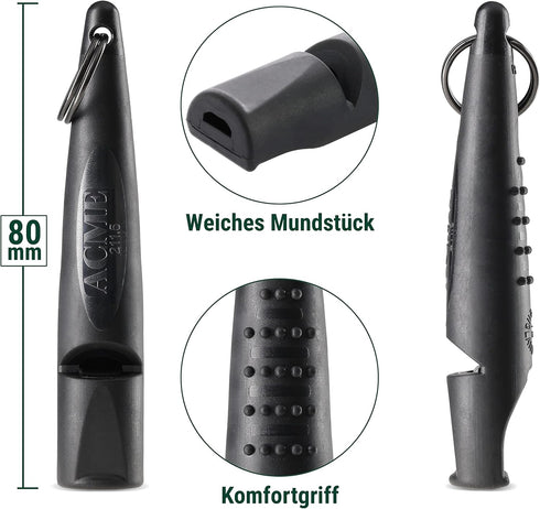 THE ACME - ALPHA Black Dog Training Whistle 210.5 Medium High Pitch, Single Note. Bright Sound Quality with New Comfort Grip. Weather-Proof Whistles Designed and Made in The UK.