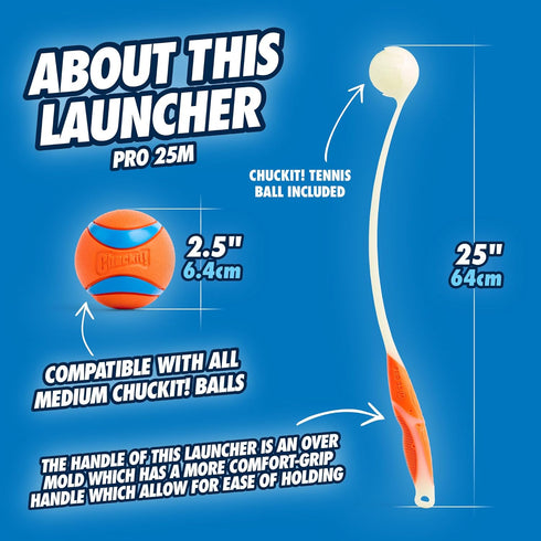 Chuckit Pro Fetch Toy Ball Launcher for Dogs, Compatible with Medium Chuckit!, 25 Inch + Glow Ball