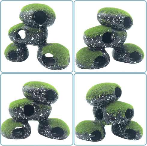 PINVNBY Stone Aquarium Hideaway Decoration, Cichlids Rock Decor with Moss, Betta Cave Tunnel Ornament (L)