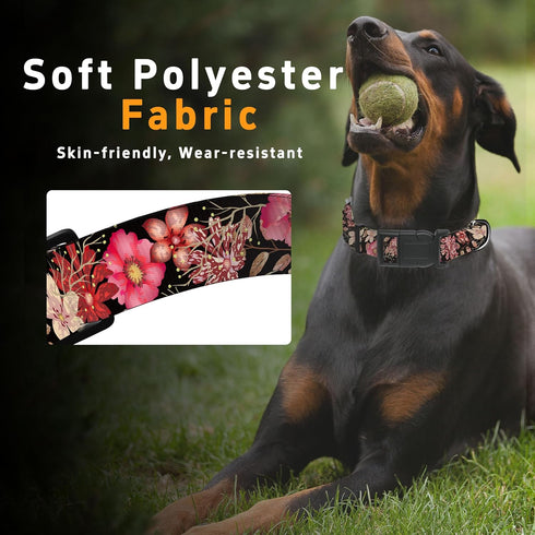 Dog Collar for Boys Girls, Adjustable Soft Floral Pattern Pet Collar for Small Medium Large Dogs (Red Floral, XS)