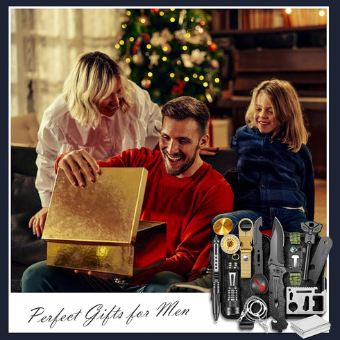 Gifts for Men, 14 Pcs Survival Kits and Equipment, Christmas Stocking Stuffers, Cool Gadgets for Camping