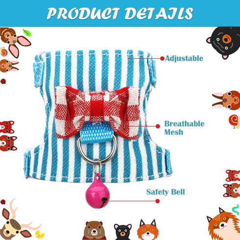 SATINIOR 2 Pieces Small Hamster Harness and Leash Set, Ferret Guinea Pig Clothes with Bowknot, Padded Vest, S, Blue,