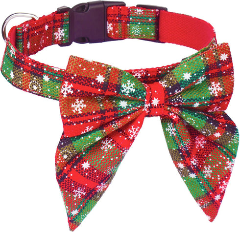 ADOGGYGO Christmas Dog Collar with Bow, Adjustable Cotton Red Bowtie for Small Medium Large Dogs (Medium, Xmas)