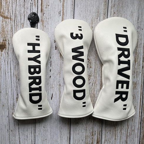 Golf Club Headcover - Premium PU Leather Driver Fairway Wood Hybrid Headcover, White with Black Golf Accessory