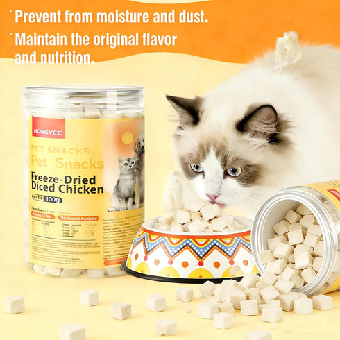 Freeze Dried Chicken Cat & Dog Treat, High Protein & Low Fat, Single Ingredient Natural Dehydrated Chicken Cube, Weight