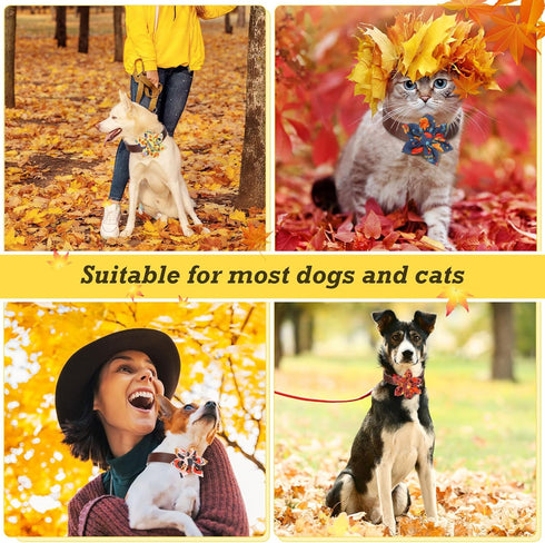 Silkfly 120 Pcs Fall Dog Collar Flower Set, Thanksgiving Bow Ties, Holiday Accessories for Small Medium Large Dogs