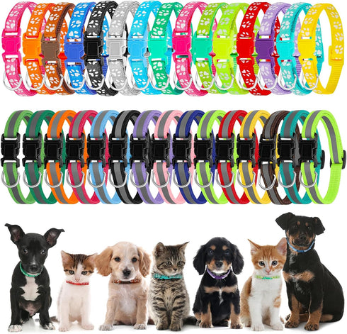 Puppy Collars - 16 Pack Adjustable Soft Nylon ID Collars for Newborn Litter Puppy Pets
