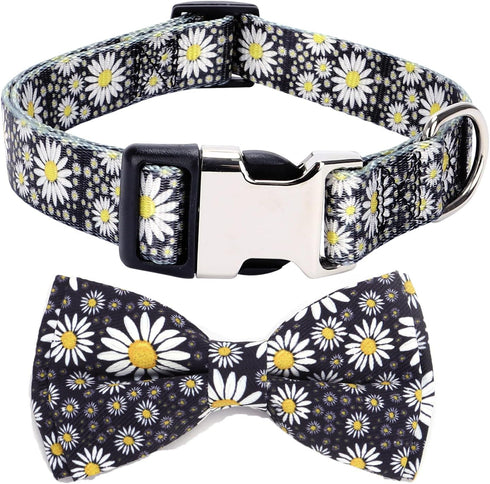 Daisy Dog Collar with Bow Tie, Cute Pattern Adjustable Buckle for Small Cat Kitten Pet Girl Female