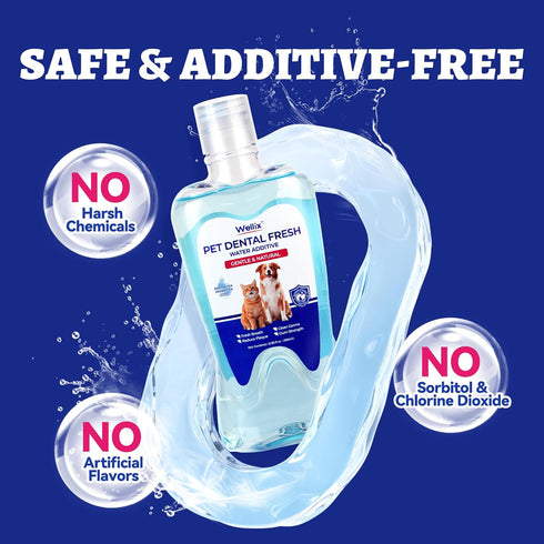 Lysozyme 12.85 oz Wellix Cat & Dog Breath Freshener Water Additive - Natural Probiotic, Fresh Breath Mouthwash for Dog