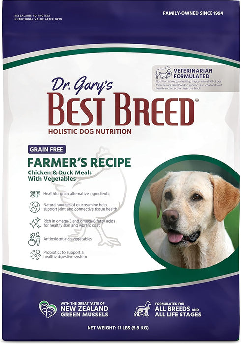 Best Breed Dr. Gary's Grain Free Farmer's Recipe, 13lbs - Natural Dry Dog Food, Slow-Cooked in USA for All Breeds