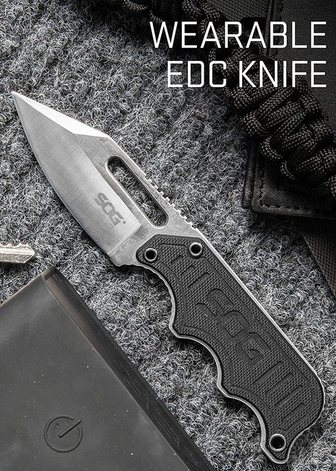 SOG Instinct Small Fixed Blade Knife - EDC Neck Boot Knife, 2.3 Inch Full Tang Blade with Sheath and Clip, Black