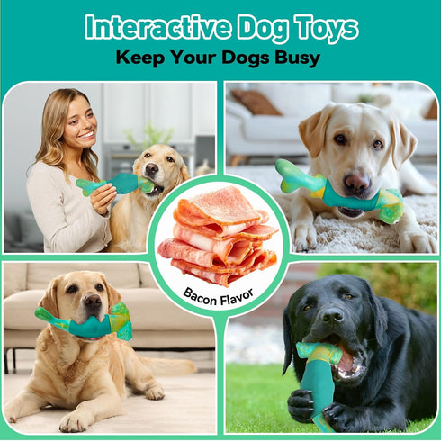 Dog Toys for Aggressive Chewers, Interactive Chew Toys for Large Dogs, Indestructible Squeaky Toys, Green