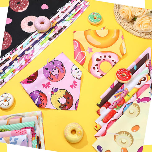 Huhumy 100 Summer Pcs Donut Dog Bandanas Bulk Pet Bibs Colorful Triangle Scarf Donut Pet Bandanas for Medium Large Dogs