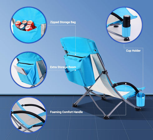 Nice C Beach Chair, Sling Sand River Chairs for Adults, Sillas De Playa, Beach Seat with Cooler High Back, Cup Holder