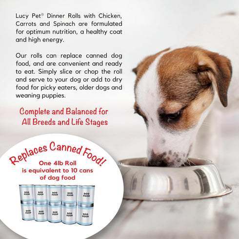 Lucy Pet Dinner Rolls, Mom's Meatloaf Chicken with Carrots and Spinach, 2lb
