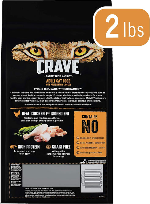CRAVE Grain Free Adult High Protein Natural Dry Cat Food with Protein from Chicken, 2 lb. Bag